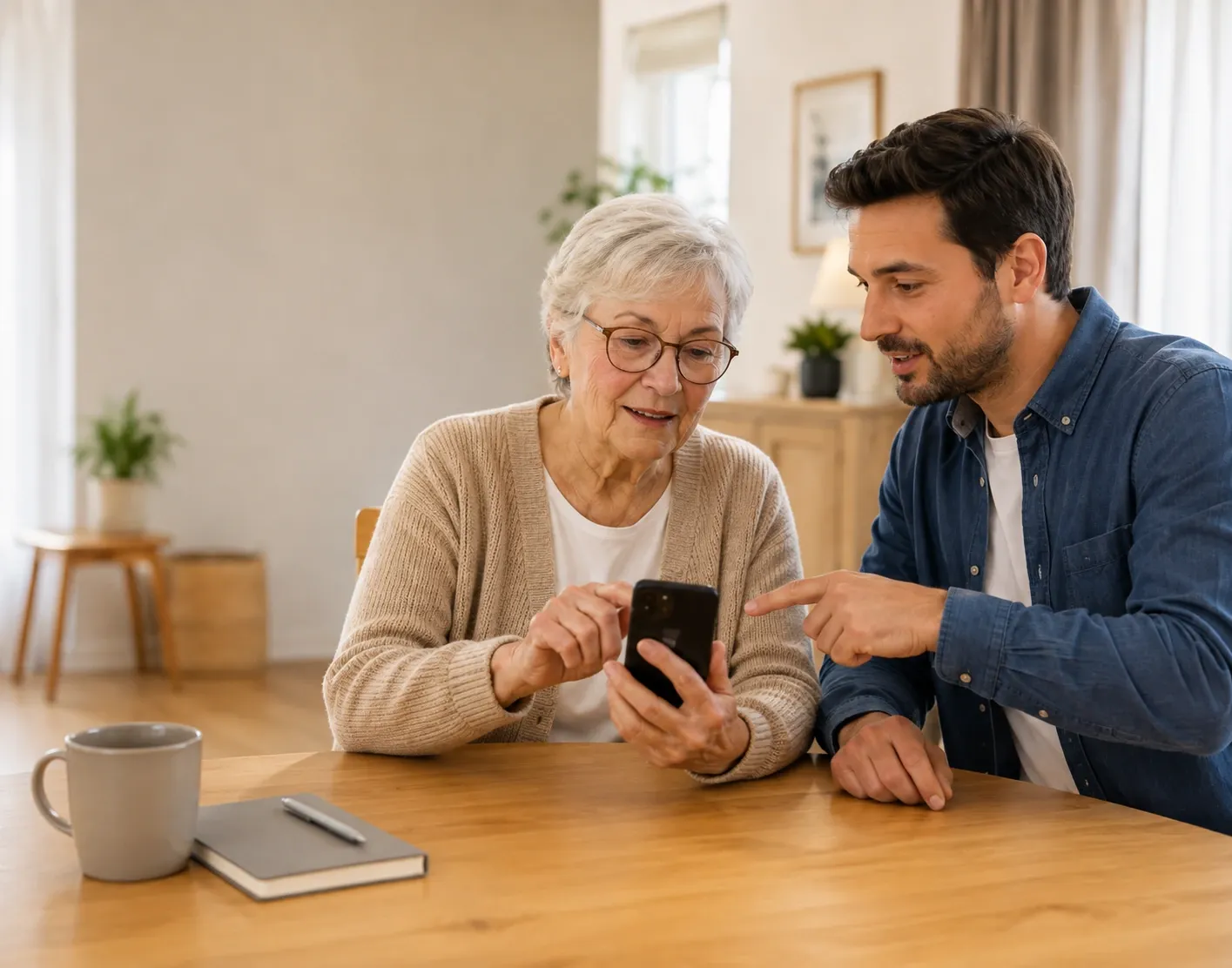 Personne senior apprenant à utiliser les fonctions de son smartphone